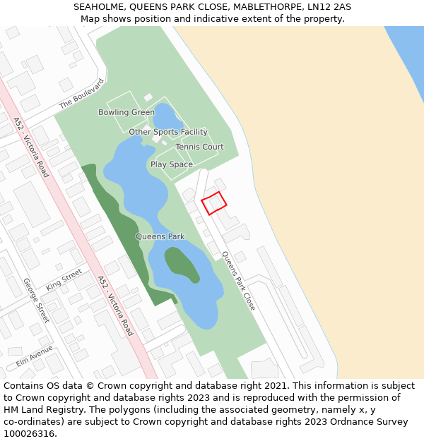 SEAHOLME, QUEENS PARK CLOSE, MABLETHORPE, LN12 2AS: Location map and indicative extent of plot