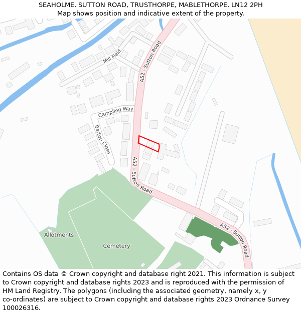 SEAHOLME, SUTTON ROAD, TRUSTHORPE, MABLETHORPE, LN12 2PH: Location map and indicative extent of plot