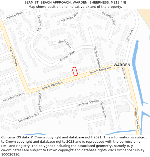 SEAMIST, BEACH APPROACH, WARDEN, SHEERNESS, ME12 4NJ: Location map and indicative extent of plot