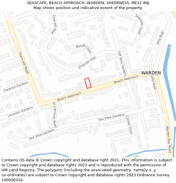 SEASCAPE, BEACH APPROACH, WARDEN, SHEERNESS, ME12 4NJ: Location map and indicative extent of plot