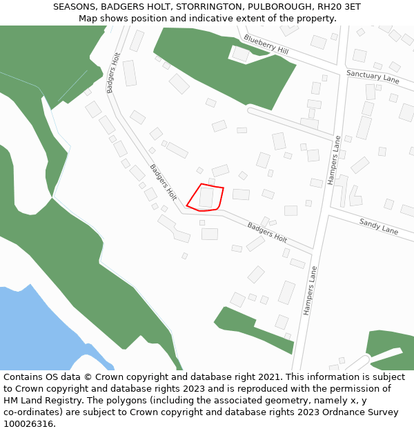 SEASONS, BADGERS HOLT, STORRINGTON, PULBOROUGH, RH20 3ET: Location map and indicative extent of plot