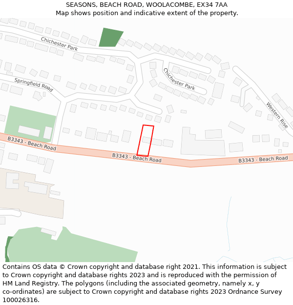 SEASONS, BEACH ROAD, WOOLACOMBE, EX34 7AA: Location map and indicative extent of plot