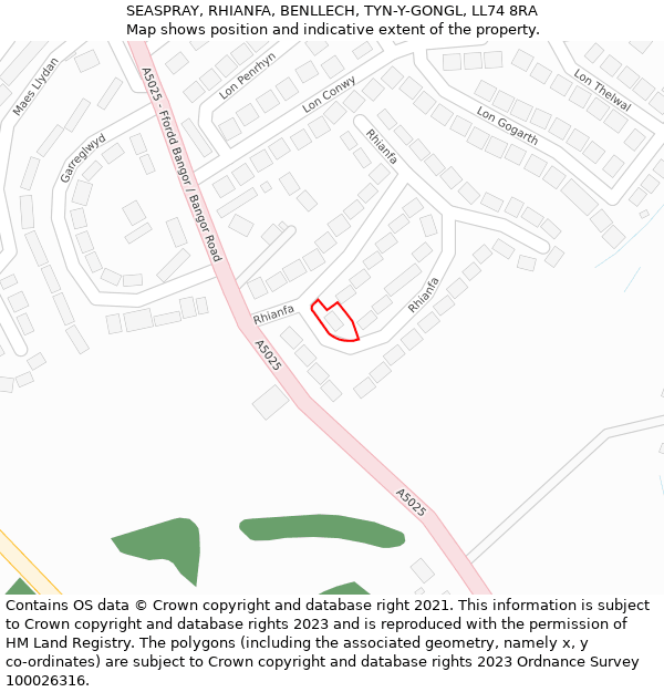 SEASPRAY, RHIANFA, BENLLECH, TYN-Y-GONGL, LL74 8RA: Location map and indicative extent of plot