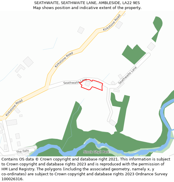 SEATHWAITE, SEATHWAITE LANE, AMBLESIDE, LA22 9ES: Location map and indicative extent of plot