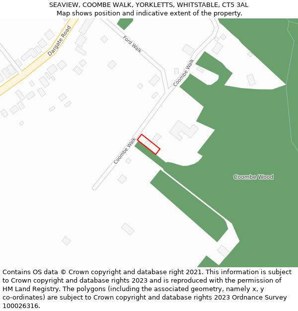 SEAVIEW, COOMBE WALK, YORKLETTS, WHITSTABLE, CT5 3AL: Location map and indicative extent of plot