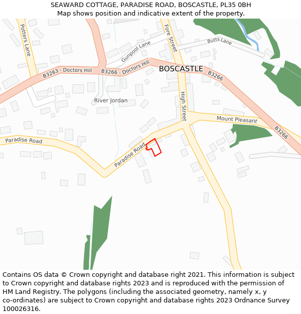 SEAWARD COTTAGE, PARADISE ROAD, BOSCASTLE, PL35 0BH: Location map and indicative extent of plot