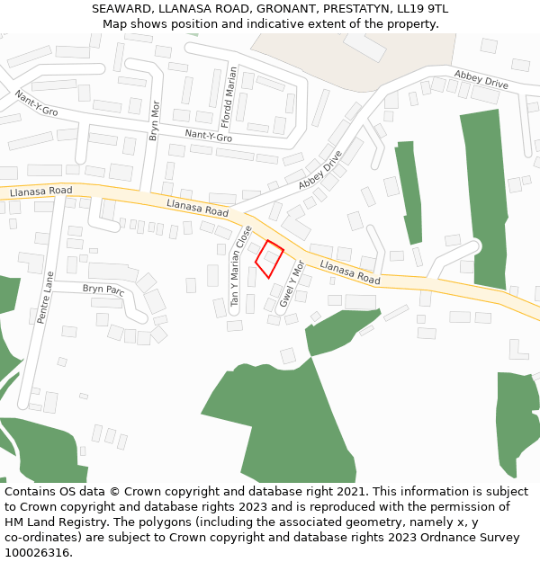 SEAWARD, LLANASA ROAD, GRONANT, PRESTATYN, LL19 9TL: Location map and indicative extent of plot