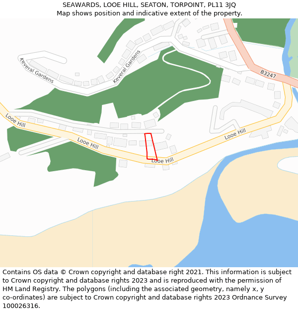 SEAWARDS, LOOE HILL, SEATON, TORPOINT, PL11 3JQ: Location map and indicative extent of plot