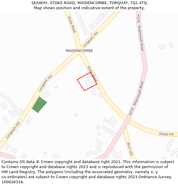 SEAWAY, STOKE ROAD, MAIDENCOMBE, TORQUAY, TQ1 4TQ: Location map and indicative extent of plot