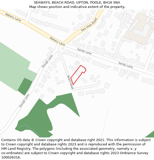 SEAWAYS, BEACH ROAD, UPTON, POOLE, BH16 5NA: Location map and indicative extent of plot