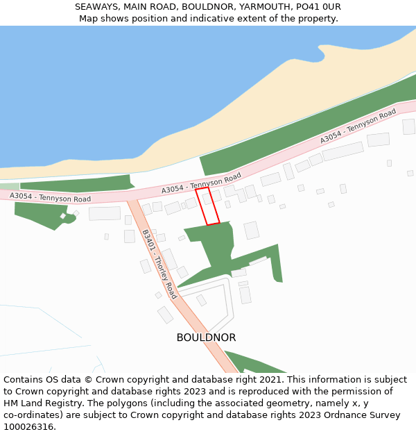 SEAWAYS, MAIN ROAD, BOULDNOR, YARMOUTH, PO41 0UR: Location map and indicative extent of plot