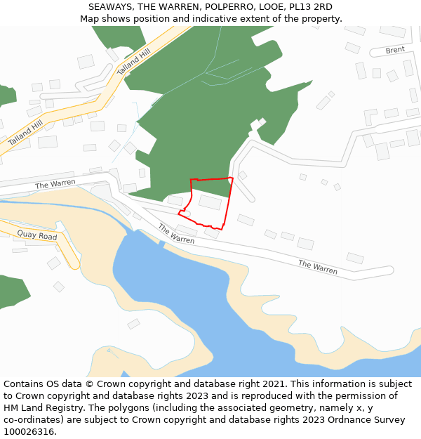 SEAWAYS, THE WARREN, POLPERRO, LOOE, PL13 2RD: Location map and indicative extent of plot