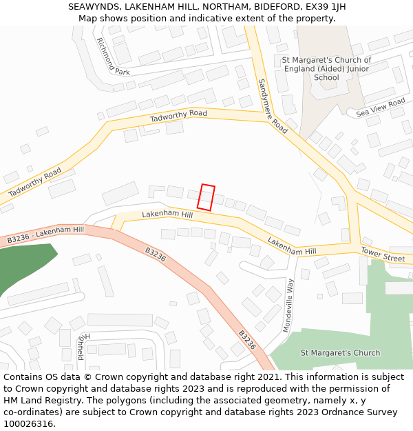 SEAWYNDS, LAKENHAM HILL, NORTHAM, BIDEFORD, EX39 1JH: Location map and indicative extent of plot