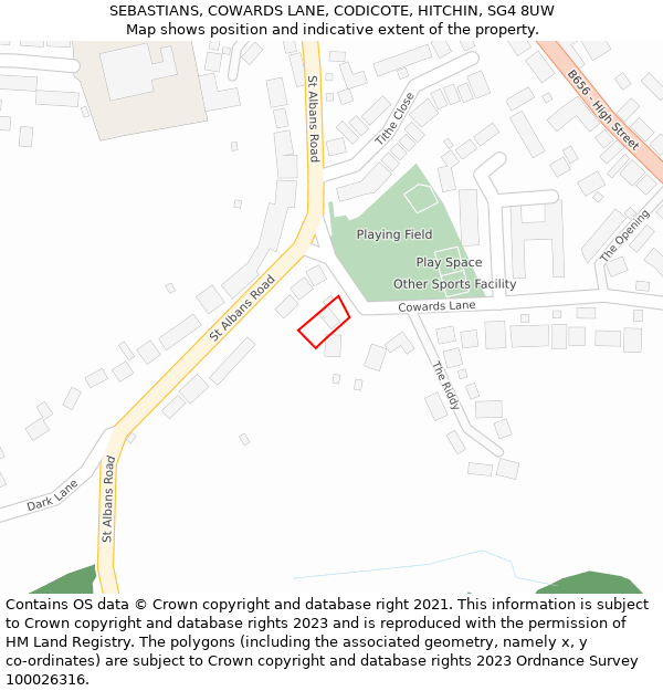 SEBASTIANS, COWARDS LANE, CODICOTE, HITCHIN, SG4 8UW: Location map and indicative extent of plot