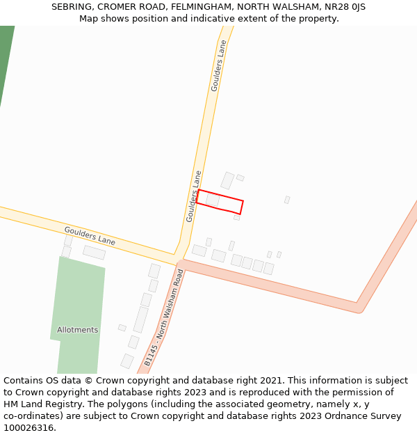 SEBRING, CROMER ROAD, FELMINGHAM, NORTH WALSHAM, NR28 0JS: Location map and indicative extent of plot