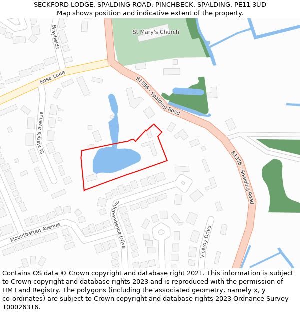SECKFORD LODGE, SPALDING ROAD, PINCHBECK, SPALDING, PE11 3UD: Location map and indicative extent of plot