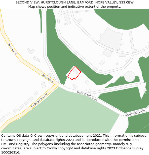 SECOND VIEW, HURSTCLOUGH LANE, BAMFORD, HOPE VALLEY, S33 0BW: Location map and indicative extent of plot