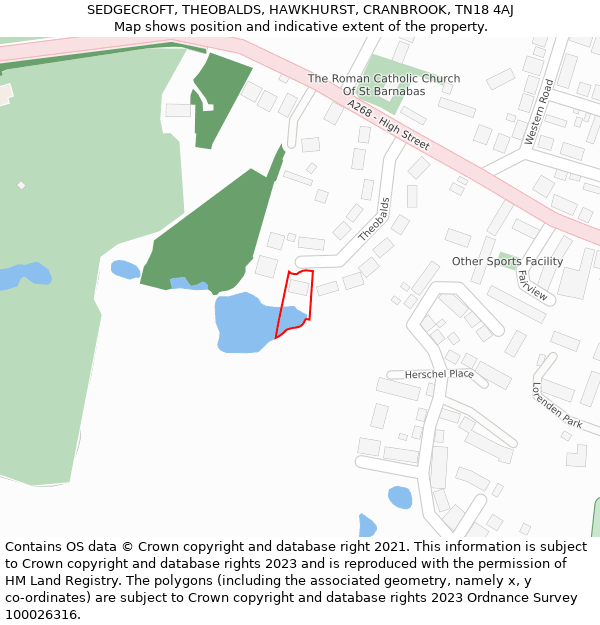 SEDGECROFT, THEOBALDS, HAWKHURST, CRANBROOK, TN18 4AJ: Location map and indicative extent of plot