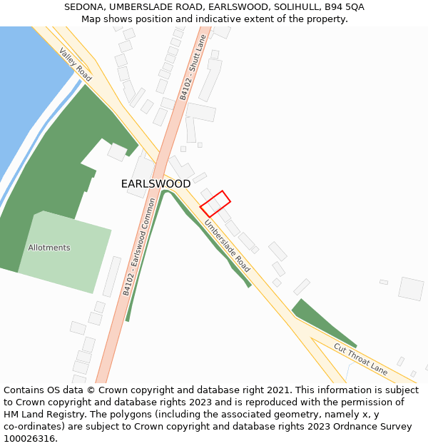 SEDONA, UMBERSLADE ROAD, EARLSWOOD, SOLIHULL, B94 5QA: Location map and indicative extent of plot