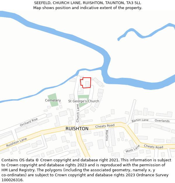 SEEFELD, CHURCH LANE, RUISHTON, TAUNTON, TA3 5LL: Location map and indicative extent of plot
