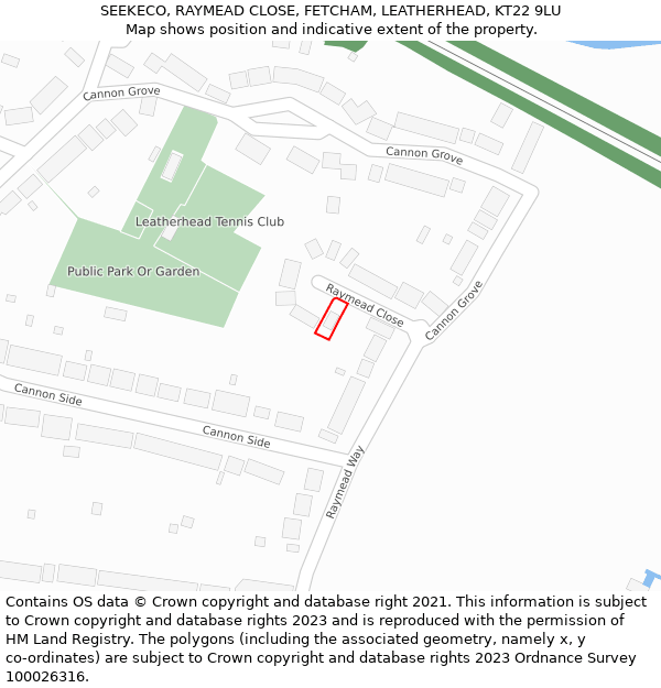 SEEKECO, RAYMEAD CLOSE, FETCHAM, LEATHERHEAD, KT22 9LU: Location map and indicative extent of plot