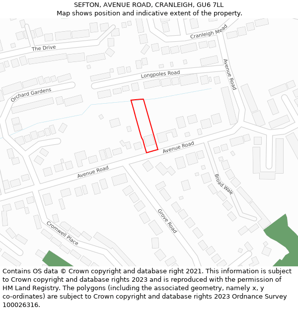 SEFTON, AVENUE ROAD, CRANLEIGH, GU6 7LL: Location map and indicative extent of plot