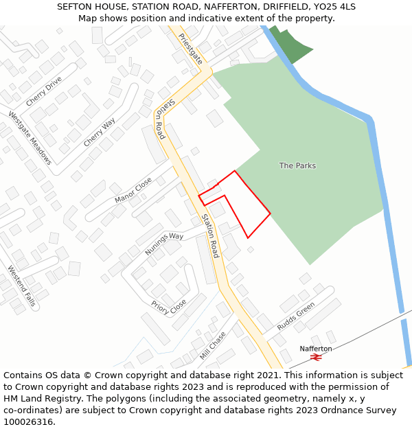 SEFTON HOUSE, STATION ROAD, NAFFERTON, DRIFFIELD, YO25 4LS: Location map and indicative extent of plot