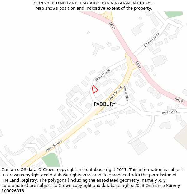 SEINNA, BRYNE LANE, PADBURY, BUCKINGHAM, MK18 2AL: Location map and indicative extent of plot