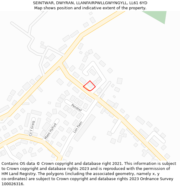 SEINTWAR, DWYRAN, LLANFAIRPWLLGWYNGYLL, LL61 6YD: Location map and indicative extent of plot