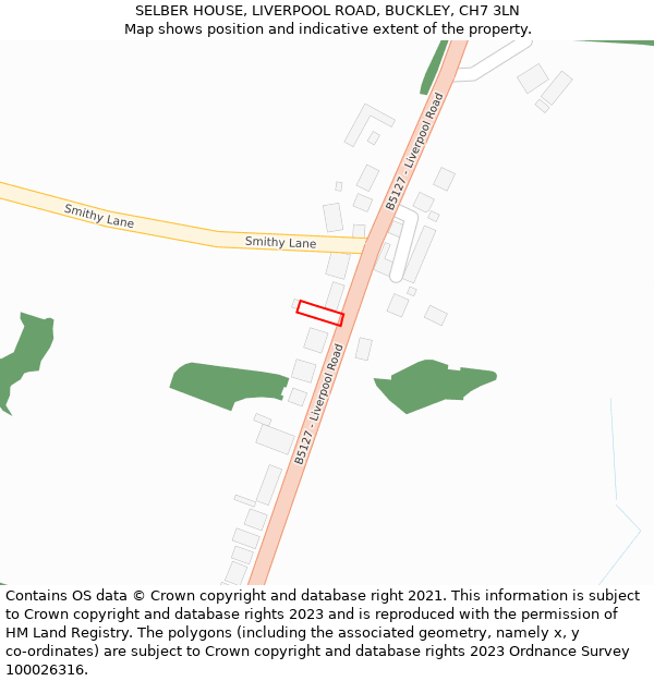 SELBER HOUSE, LIVERPOOL ROAD, BUCKLEY, CH7 3LN: Location map and indicative extent of plot