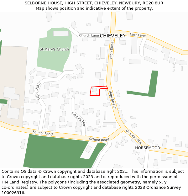 SELBORNE HOUSE, HIGH STREET, CHIEVELEY, NEWBURY, RG20 8UR: Location map and indicative extent of plot