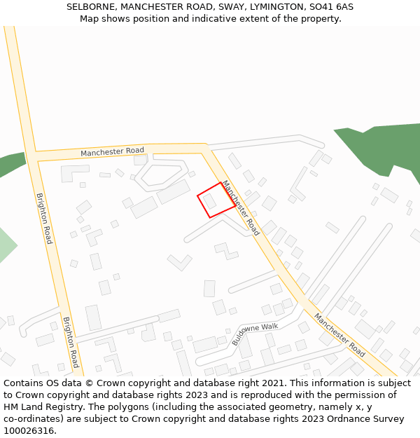 SELBORNE, MANCHESTER ROAD, SWAY, LYMINGTON, SO41 6AS: Location map and indicative extent of plot