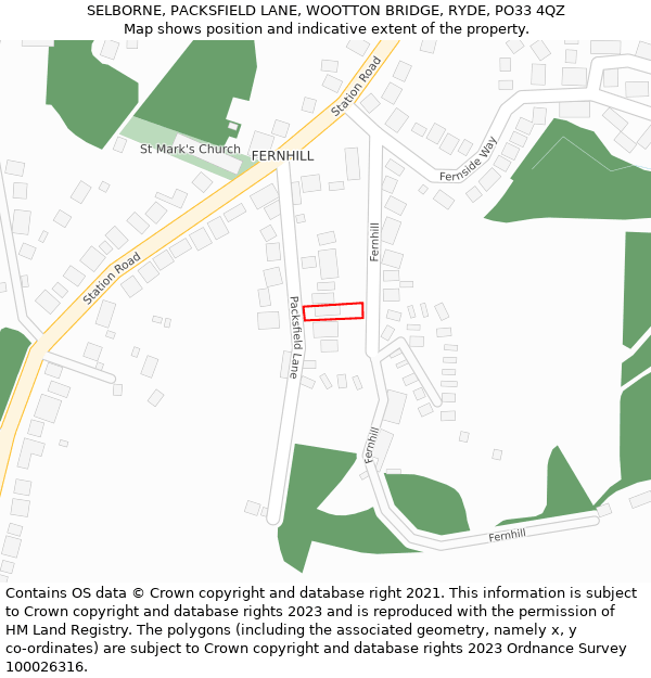 SELBORNE, PACKSFIELD LANE, WOOTTON BRIDGE, RYDE, PO33 4QZ: Location map and indicative extent of plot
