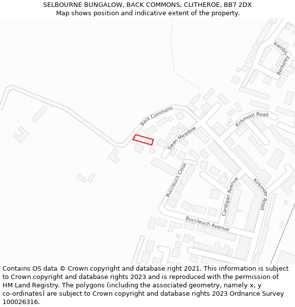 SELBOURNE BUNGALOW, BACK COMMONS, CLITHEROE, BB7 2DX: Location map and indicative extent of plot