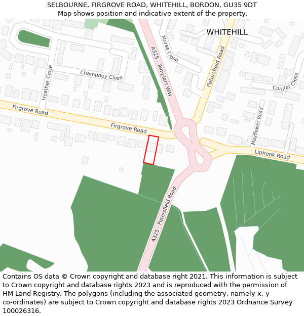 SELBOURNE, FIRGROVE ROAD, WHITEHILL, BORDON, GU35 9DT: Location map and indicative extent of plot