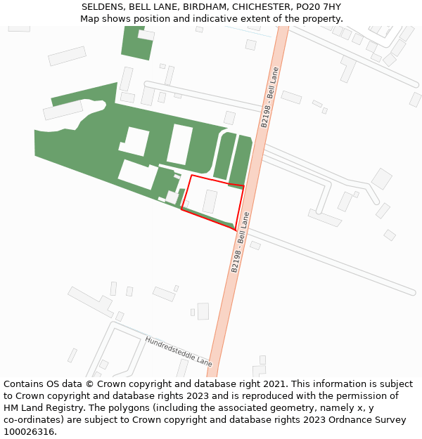 SELDENS, BELL LANE, BIRDHAM, CHICHESTER, PO20 7HY: Location map and indicative extent of plot