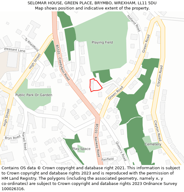 SELOMAR HOUSE, GREEN PLACE, BRYMBO, WREXHAM, LL11 5DU: Location map and indicative extent of plot