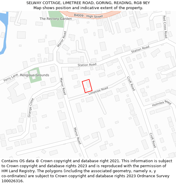 SELWAY COTTAGE, LIMETREE ROAD, GORING, READING, RG8 9EY: Location map and indicative extent of plot