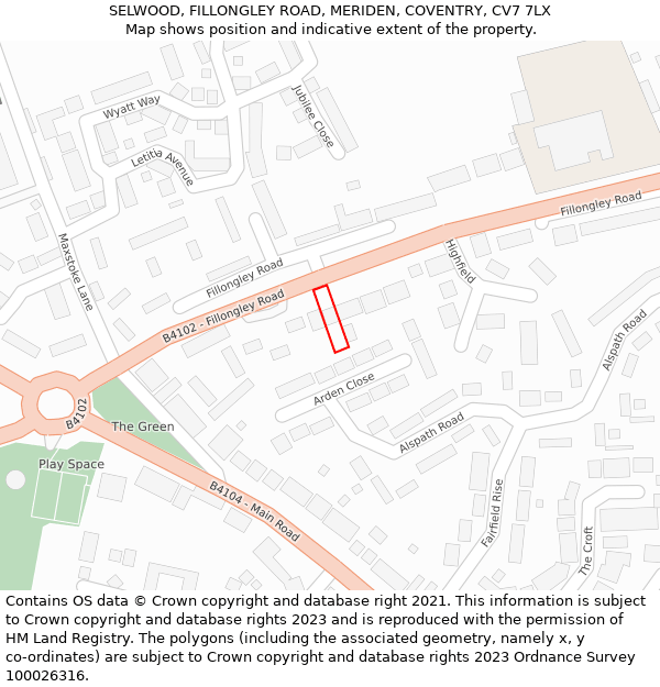 SELWOOD, FILLONGLEY ROAD, MERIDEN, COVENTRY, CV7 7LX: Location map and indicative extent of plot