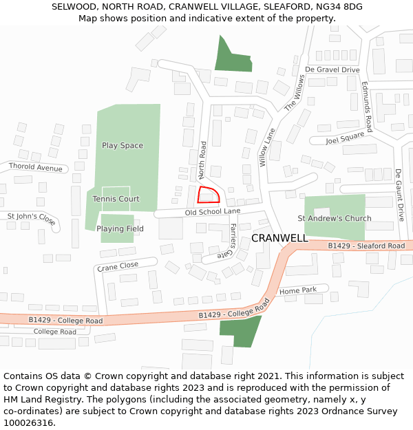 SELWOOD, NORTH ROAD, CRANWELL VILLAGE, SLEAFORD, NG34 8DG: Location map and indicative extent of plot