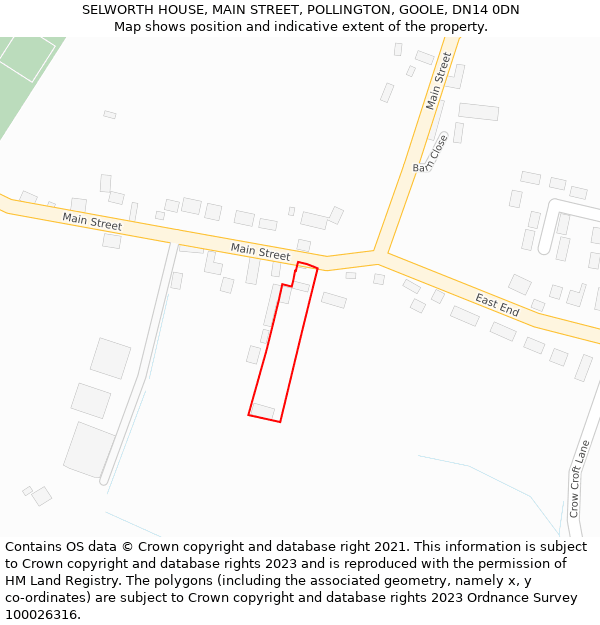 SELWORTH HOUSE, MAIN STREET, POLLINGTON, GOOLE, DN14 0DN: Location map and indicative extent of plot