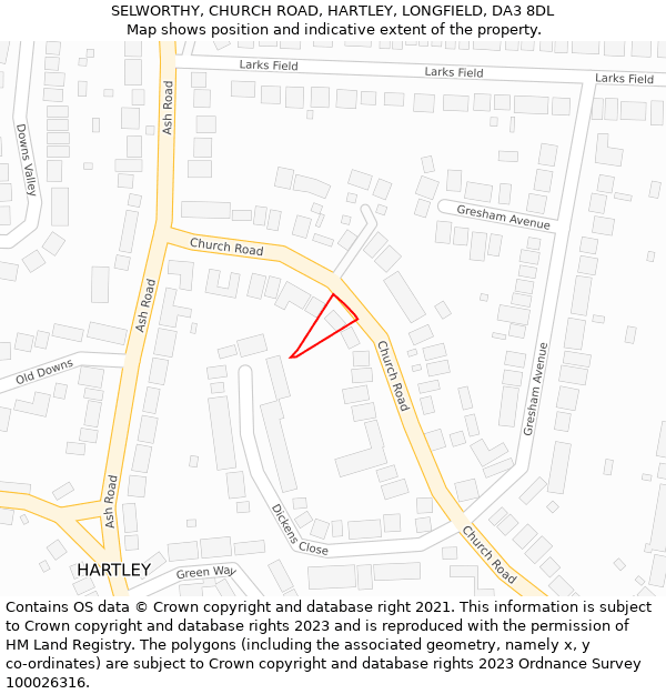 SELWORTHY, CHURCH ROAD, HARTLEY, LONGFIELD, DA3 8DL: Location map and indicative extent of plot