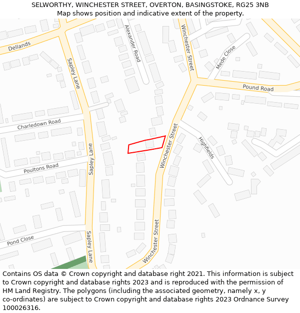 SELWORTHY, WINCHESTER STREET, OVERTON, BASINGSTOKE, RG25 3NB: Location map and indicative extent of plot