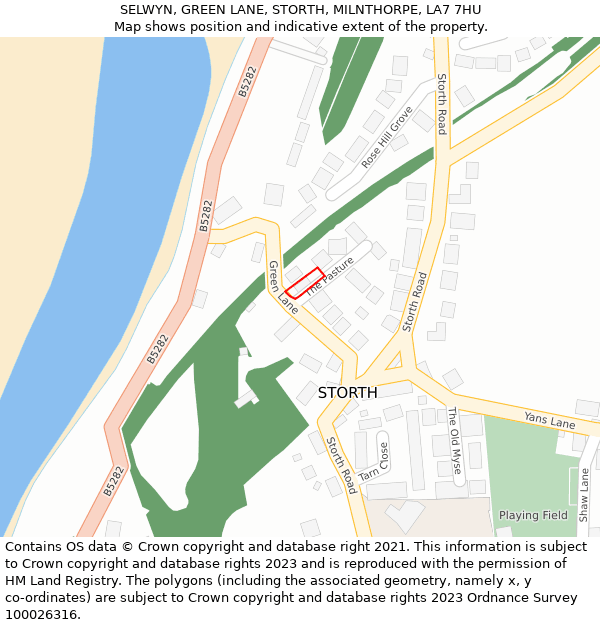 SELWYN, GREEN LANE, STORTH, MILNTHORPE, LA7 7HU: Location map and indicative extent of plot