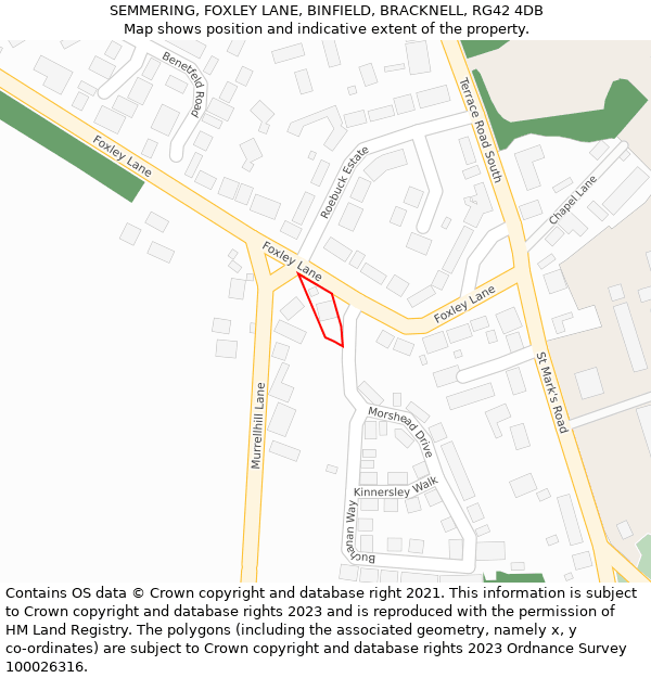 SEMMERING, FOXLEY LANE, BINFIELD, BRACKNELL, RG42 4DB: Location map and indicative extent of plot