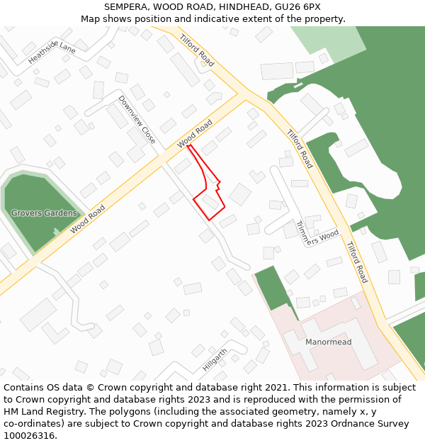 SEMPERA, WOOD ROAD, HINDHEAD, GU26 6PX: Location map and indicative extent of plot