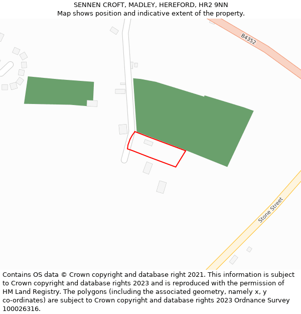SENNEN CROFT, MADLEY, HEREFORD, HR2 9NN: Location map and indicative extent of plot