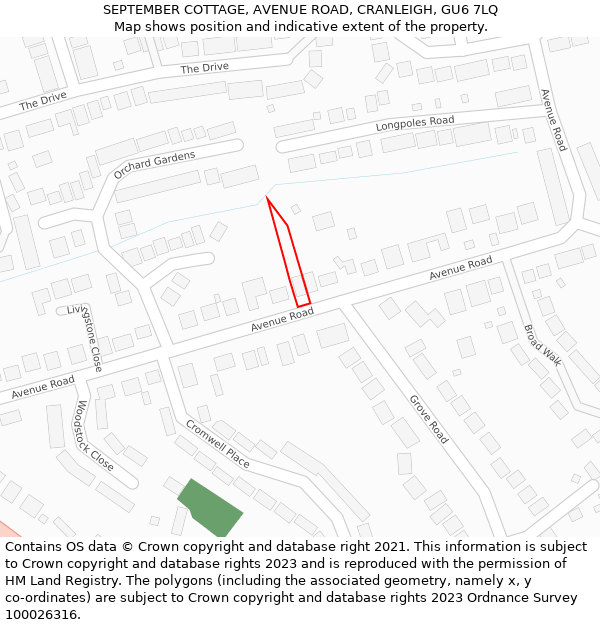 SEPTEMBER COTTAGE, AVENUE ROAD, CRANLEIGH, GU6 7LQ: Location map and indicative extent of plot