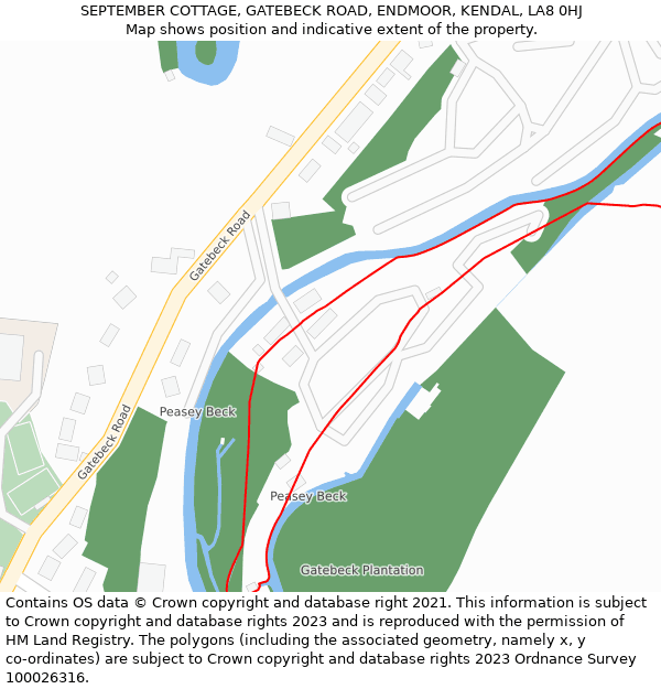 SEPTEMBER COTTAGE, GATEBECK ROAD, ENDMOOR, KENDAL, LA8 0HJ: Location map and indicative extent of plot