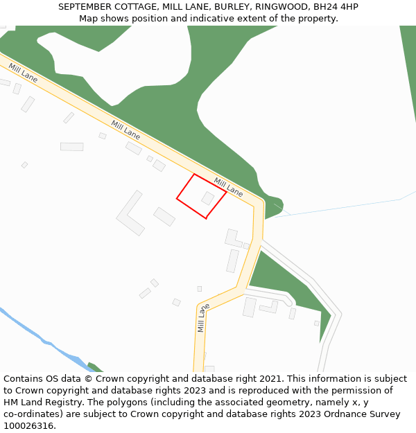 SEPTEMBER COTTAGE, MILL LANE, BURLEY, RINGWOOD, BH24 4HP: Location map and indicative extent of plot